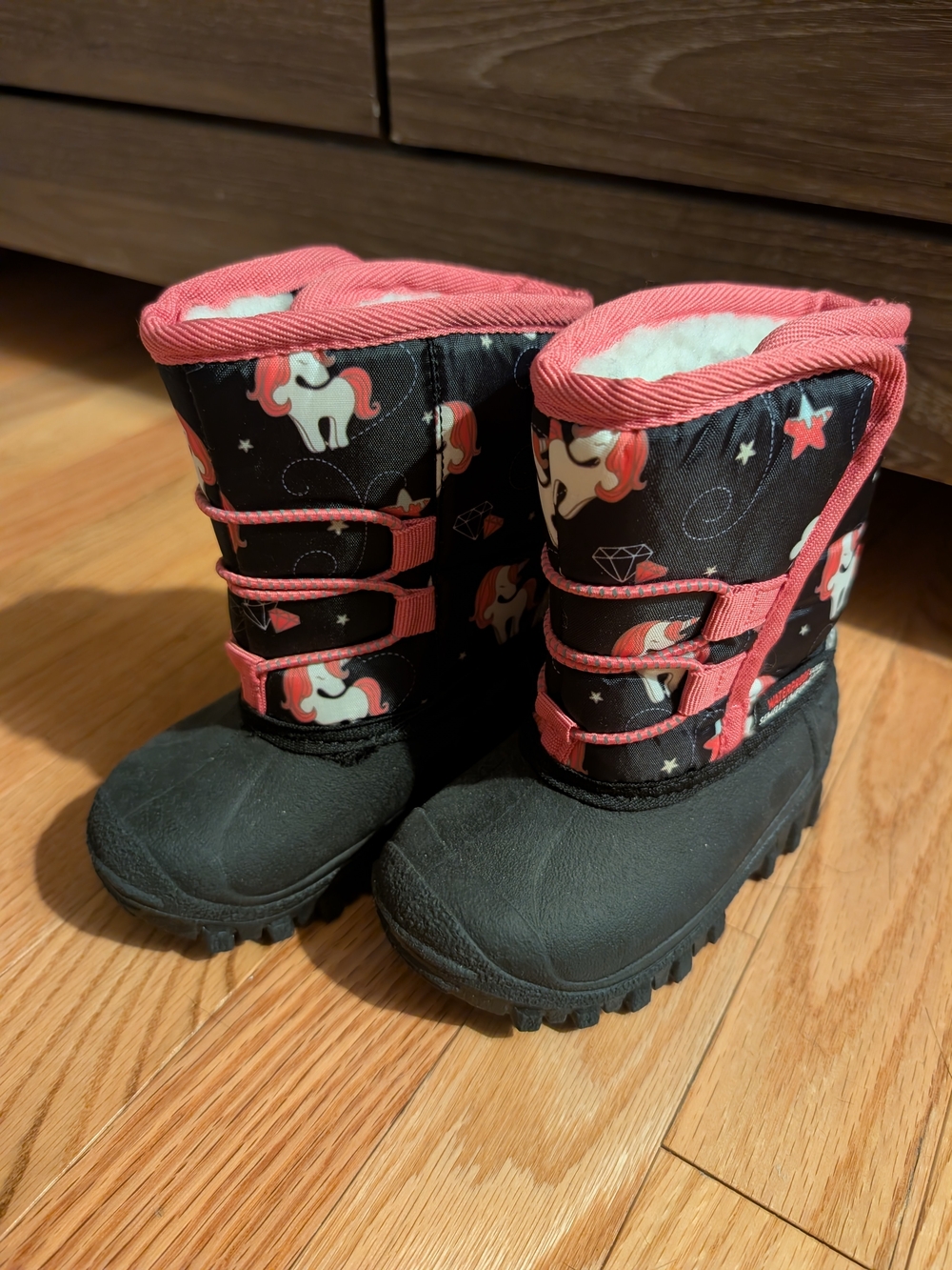 Kids Unicorn Winter Boots - Black with Pink Trim